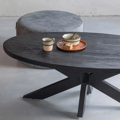 Mango Wood Coffee Table Mesa Black Oval Mahom