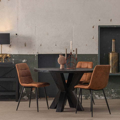 Mango Wood Dining Table Madison Black Round Ø 120 Mahom