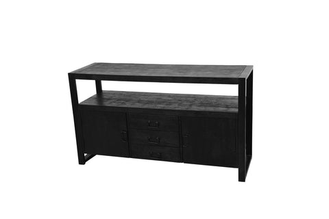 Mango wood sideboard Pittsburgh Black 140 cm with 3 drawers and 2 doors Mahom