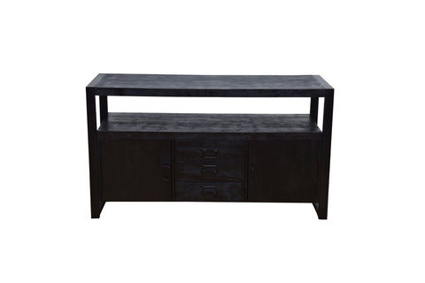 Mango wood sideboard Pittsburgh Black 140 cm with 3 drawers and 2 doors Mahom