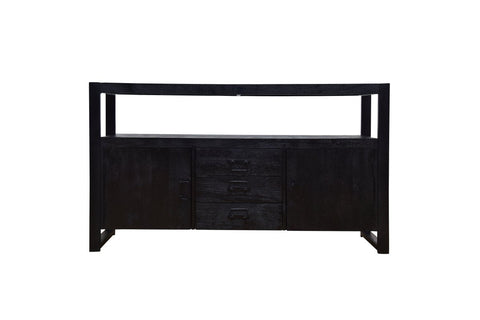 Mango wood sideboard Pittsburgh Black 140 cm with 3 drawers and 2 doors Mahom