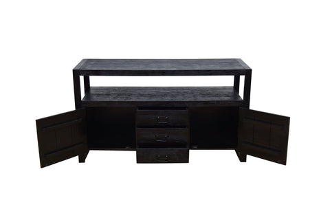 Mango wood sideboard Pittsburgh Black 140 cm with 3 drawers and 2 doors Mahom