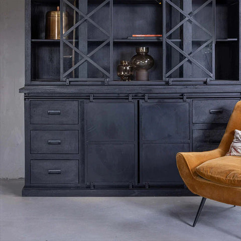 Mangohouten Buffetkast Denver Black 220 cm X Mahom