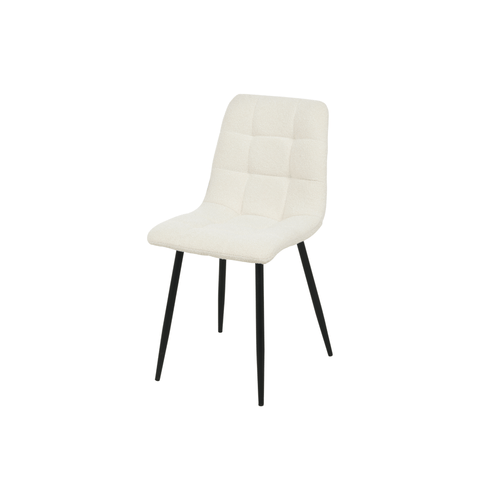 Dining room chair Arles white Bouclé fabric with black Mahom base