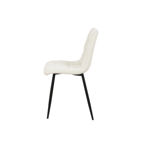 Dining room chair Arles white Bouclé fabric with black Mahom base