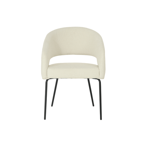 Rennes dining room chair White Bouclé fabric with black Mahom base 