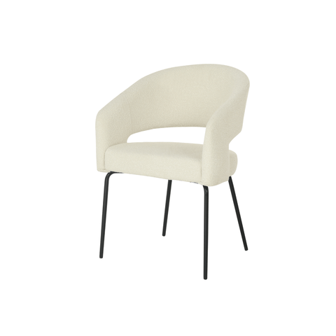 Rennes dining room chair White Bouclé fabric with black Mahom base 