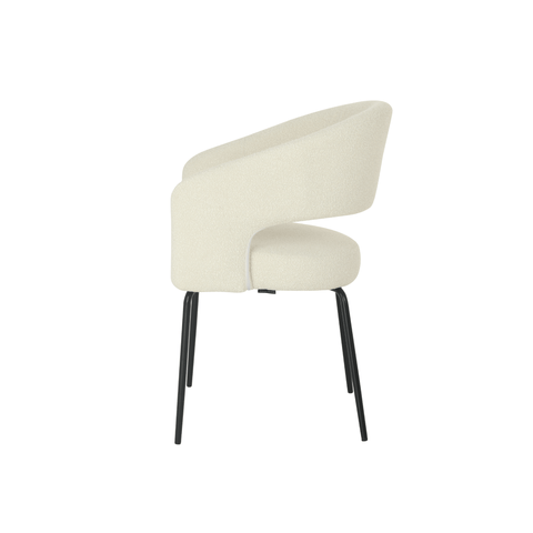 Rennes dining room chair White Bouclé fabric with black Mahom base 