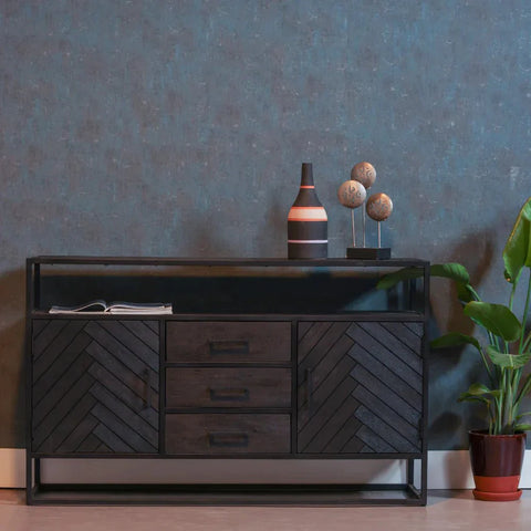 Mangohouten Dressoir Toronto Black 145x90 cm Mahom