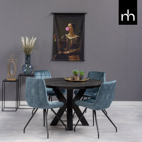 Dining room chair Toulouse Blue with black Mahom base