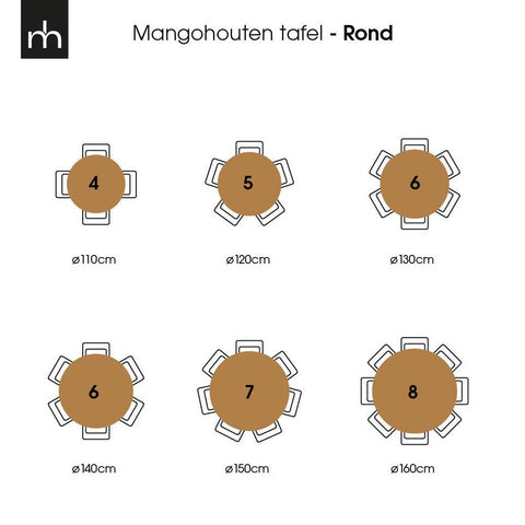 Mango wood dining table Yana Round Ø 130 cm Mahom