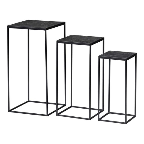 Mangohouten Bijzettafel Dayton Black (set van 3) Mahom