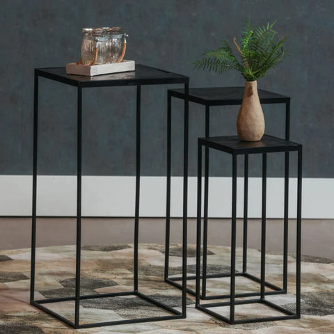 Mango Wood Side Table Dayton Black (set of 3) Mahom