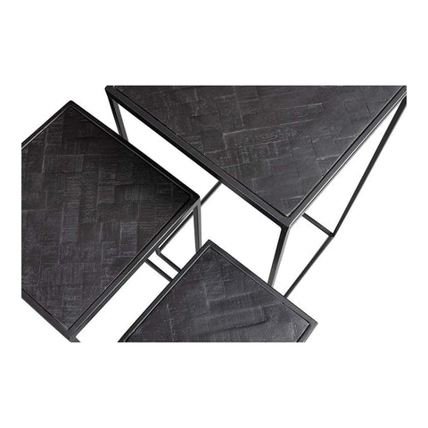 Mangohouten Bijzettafel Dayton Black (set van 3) Mahom