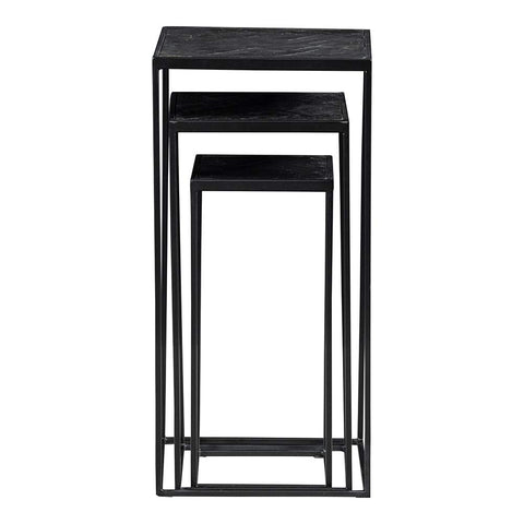 Mangohouten Bijzettafel Dayton Black (set van 3) Mahom