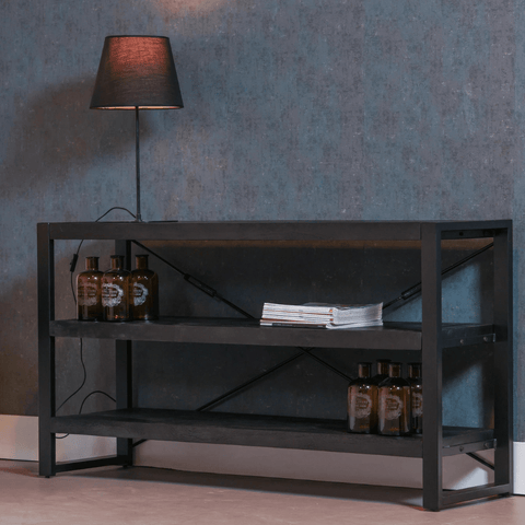 Mango Wood Bookcase Minneapolis Black 150 cm Low Mahom