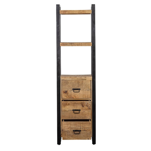 Mango wood Bookcase Plano with 3 drawers Mahom