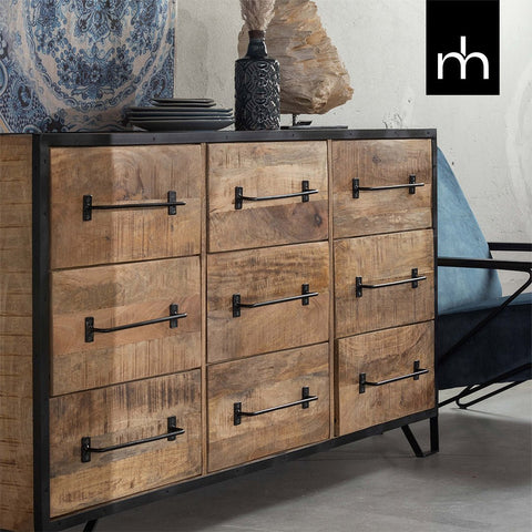 Mangohouten Dressoir Baltimore 160 cm 9 laden Mahom