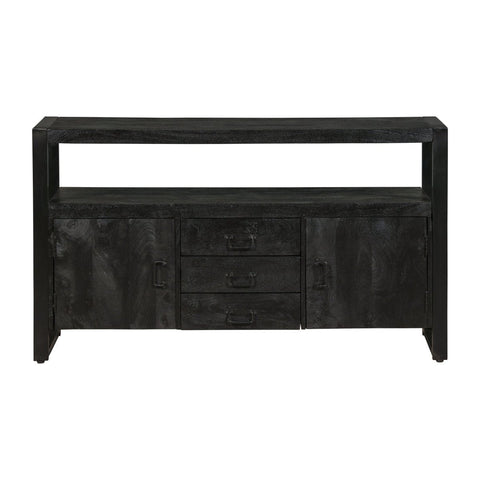 Mango wood sideboard Pittsburgh Black 140 cm with 3 drawers and 2 doors Mahom