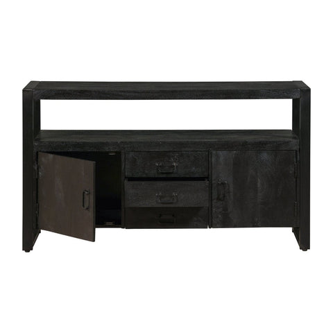 Mango wood sideboard Pittsburgh Black 140 cm with 3 drawers and 2 doors Mahom