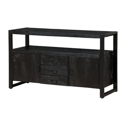 Mango wood sideboard Pittsburgh Black 140 cm with 3 drawers and 2 doors Mahom