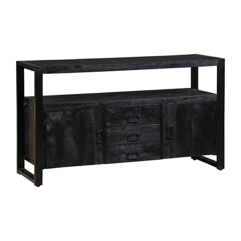 Mango wood sideboard Pittsburgh Black 140 cm with 3 drawers and 2 doors Mahom