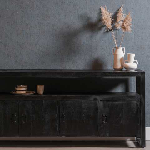 Mango Wood Sideboard Pittsburgh Black 180 cm Mahom