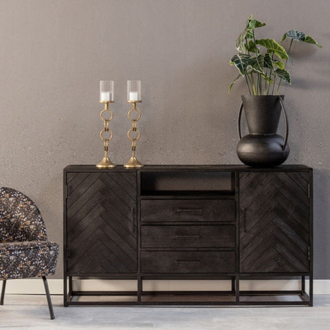 Mango Wood Sideboard Toronto Black 145x80 cm Mahom