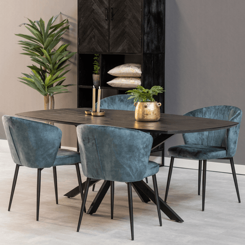 Mango Wood Dining Table Vicenza Black Danish Oval 220x110 cm Mahom