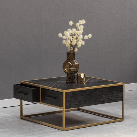 Mango Wood Coffee Table Naples Square Gold Mahom