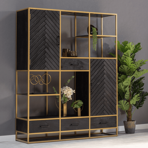 Mango Wood Compartment Cabinet Naples XXL Gold Mahom