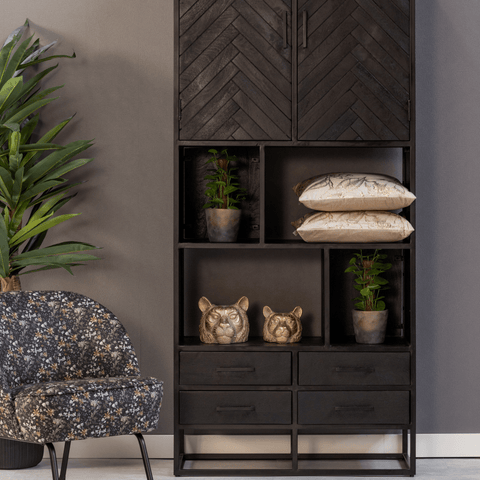 Mango Wood Cabinet Toronto Black 90 cm Mahom