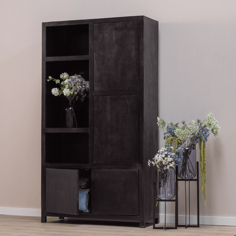 Mango wood Wall Cabinet Phoenix 120 cm Mahom (3 open compartments, 4 doors)