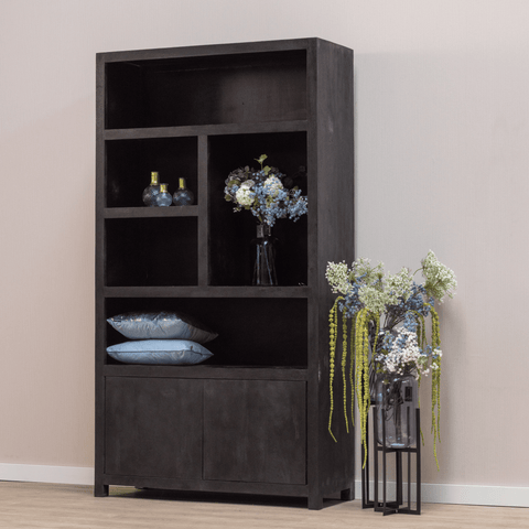 Mango wood Wall Cabinet Phoenix 120 cm Mahom (5 open compartments, 2 doors)