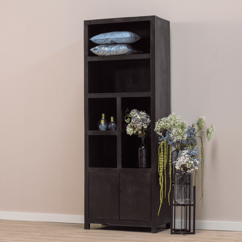 Mango wood Wall Cabinet Phoenix 80 cm Mahom (5 open compartments, 2 doors)