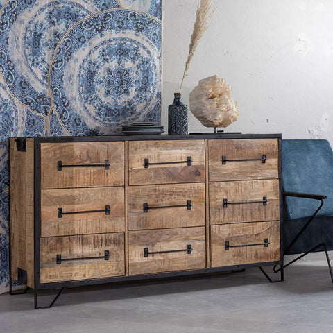 Mangohouten Dressoir Baltimore 160 cm 9 laden Mahom