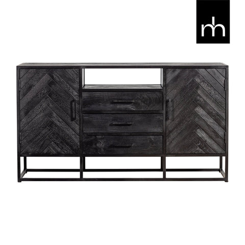 Mango Wood Sideboard Toronto Black 145x80 cm Mahom