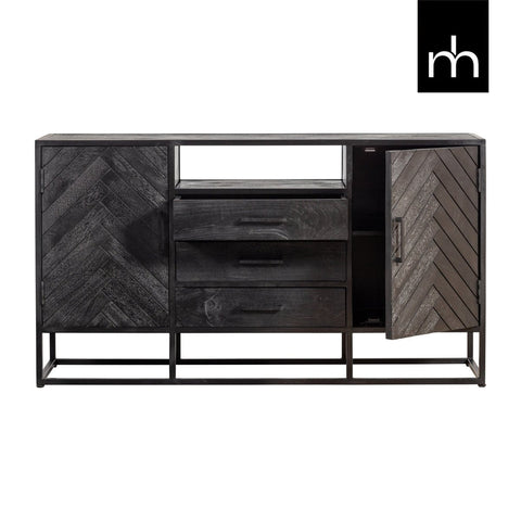 Mango Wood Sideboard Toronto Black 145x80 cm Mahom