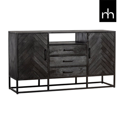 Mango Wood Sideboard Toronto Black 145x80 cm Mahom