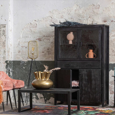 Mango Wood Display Cabinet Jersy Black Mahom