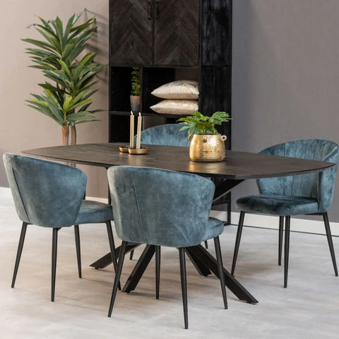 Mango Wood Dining Table Vicenza Black Danish Oval 200x100 cm Mahom