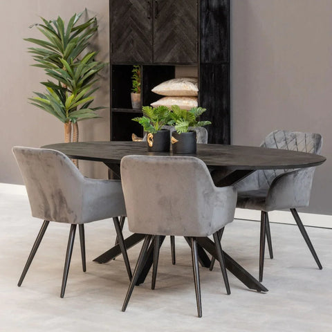 Mango Wood Dining Table Bologna Oval Black 210x100 cm Mahom