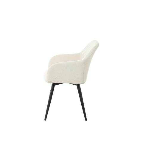 Dining room chair Amiens White Bouclé fabric with black Mahom base