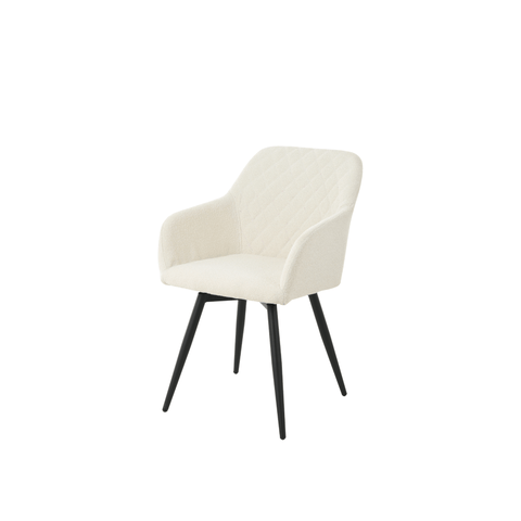 Dining room chair Amiens White Bouclé fabric with black Mahom base