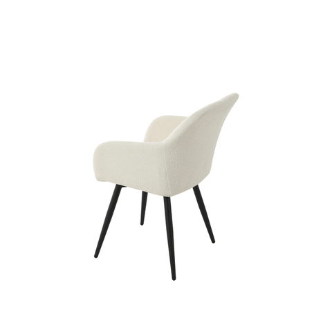 Dining room chair Amiens White Bouclé fabric with black Mahom base