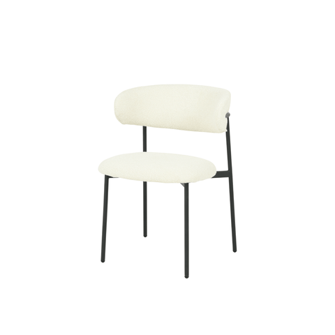 Dining room chair Metz White Bouclé fabric with black Mahom base